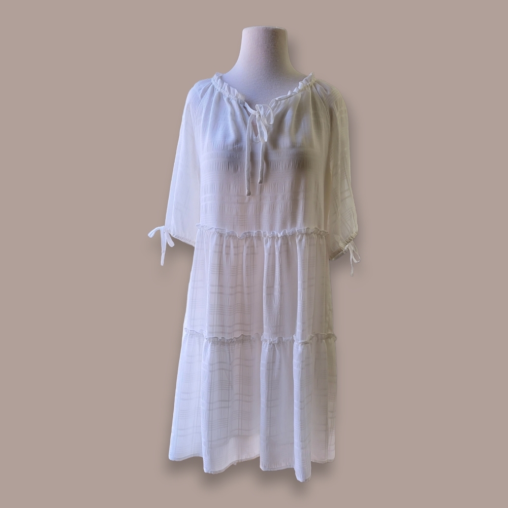 TRIBAL FEMME Women's Dress White Midi Voluminous Flowy Size Small